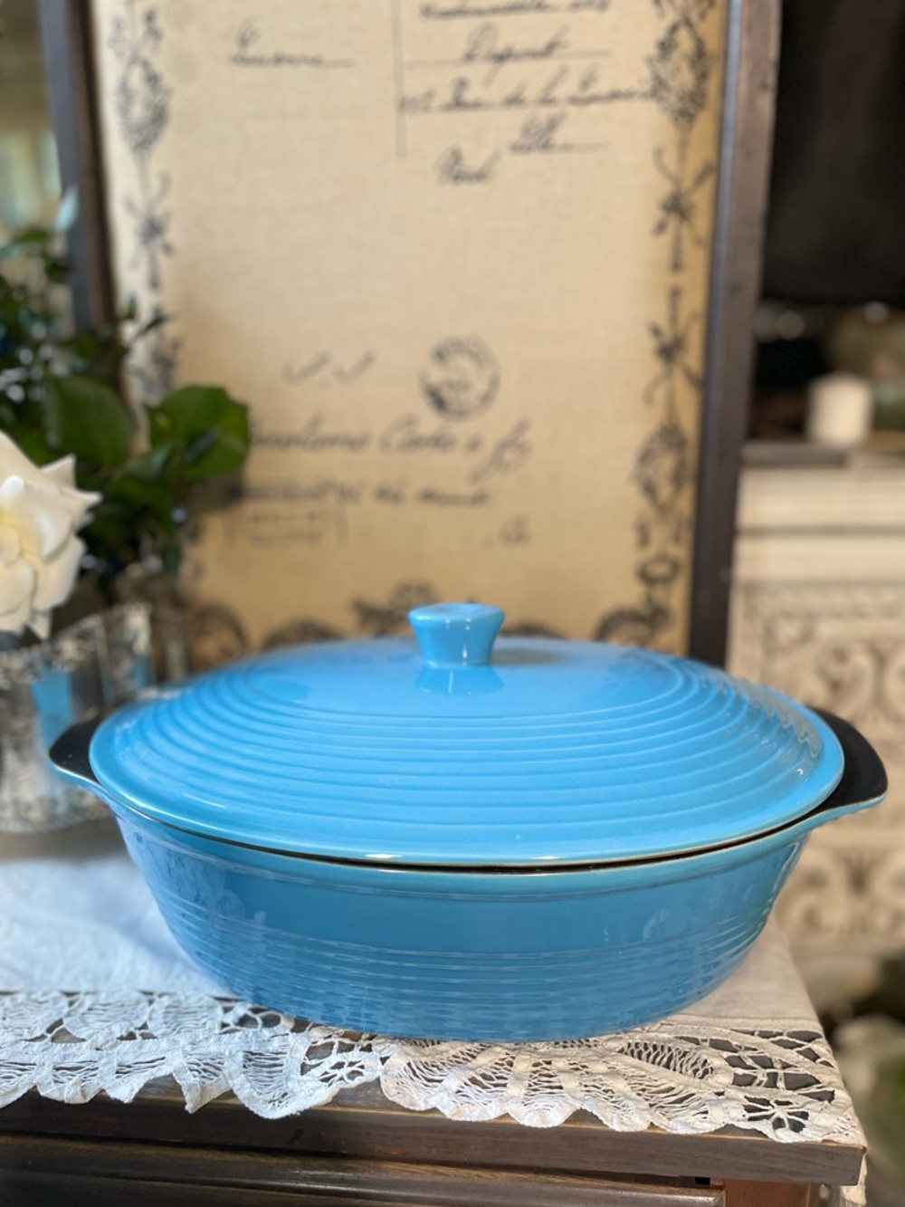 Vintage Pinnacle blue enamel Ceramic Non-Stick Baker & Lid